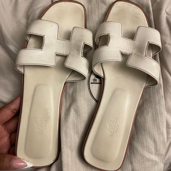 White Leather Sandals - Picture 1 of 6